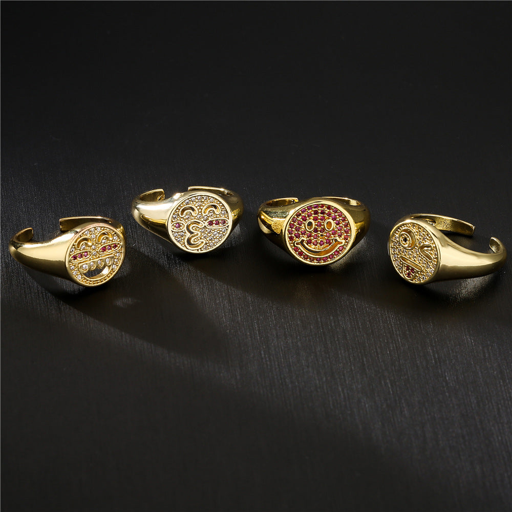 Sweet Geometric Brass 18K Gold Plated Ring with Micro-Inlaid Cubic Zirconia for Women