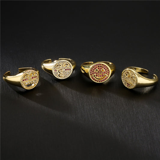 Sweet Geometric Brass 18K Gold Plated Ring with Micro-Inlaid Cubic Zirconia for Women