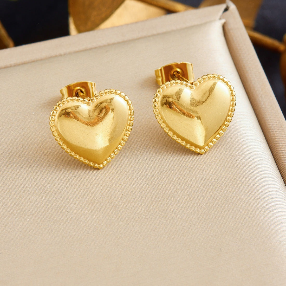 Gold Plated Heart Stainless Steel Long Dangle Earrings with Tassel