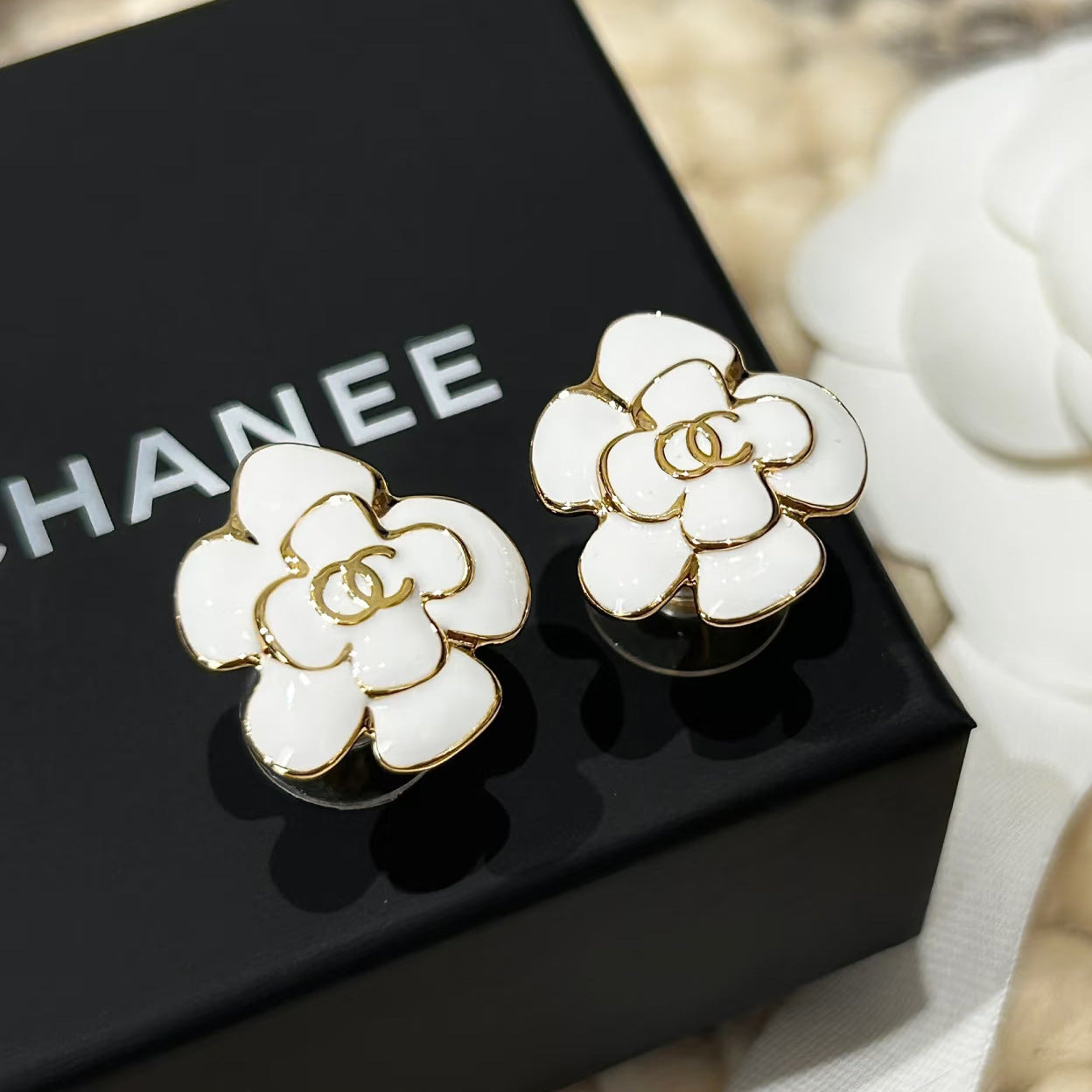 Sweet Floral Enamel Gold Plated Brass Earrings with 925 Sterling Silver Posts