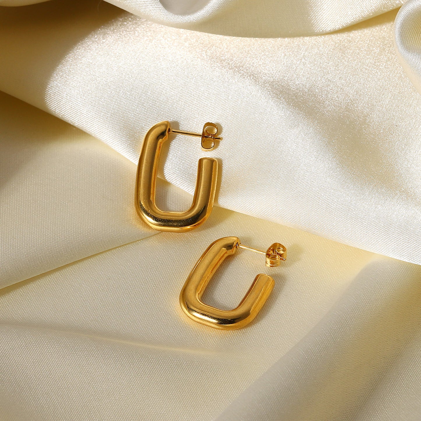 Trendy Geometric Square Open Hoop Earrings 18K Gold Plated Titanium Steel for Women