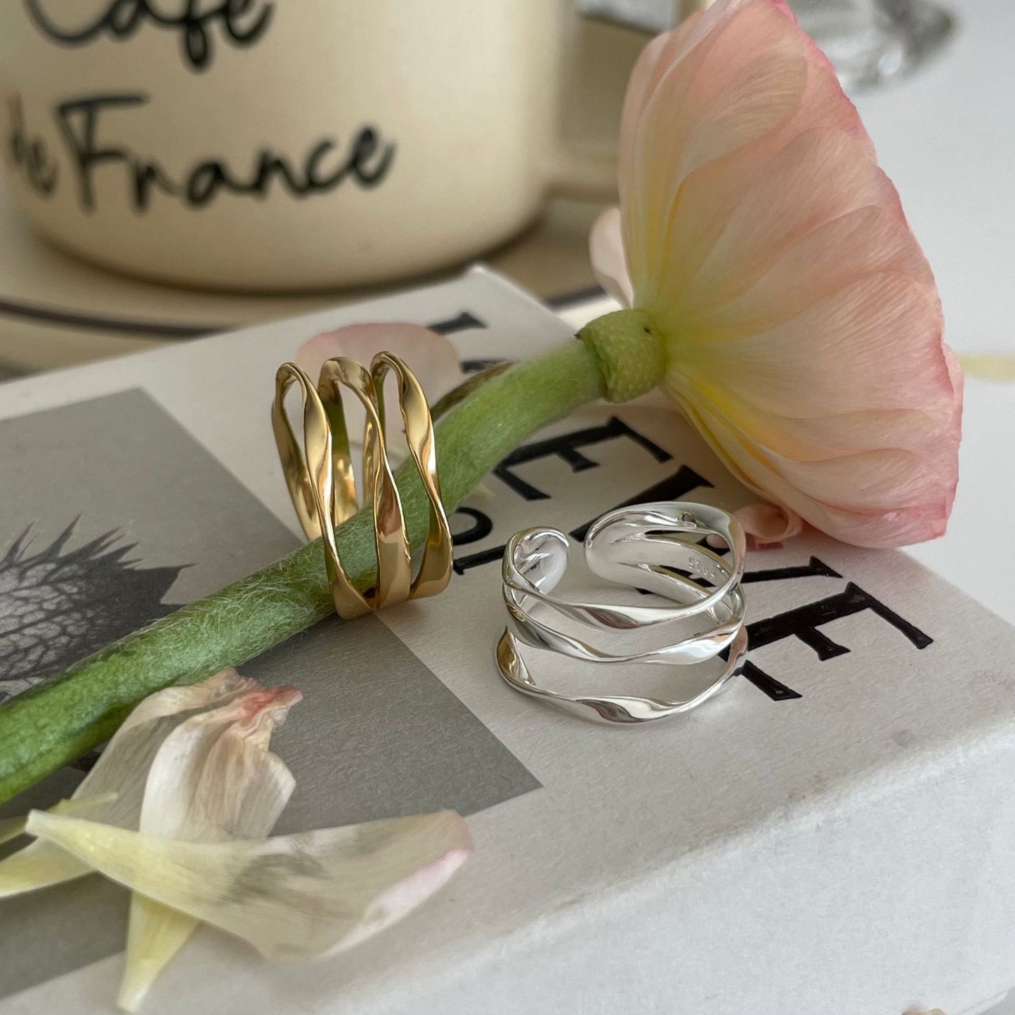 Minimalist Cross-Line Hollow Heart-Shaped 925 Sterling Silver Ring for Women with Knot Accent