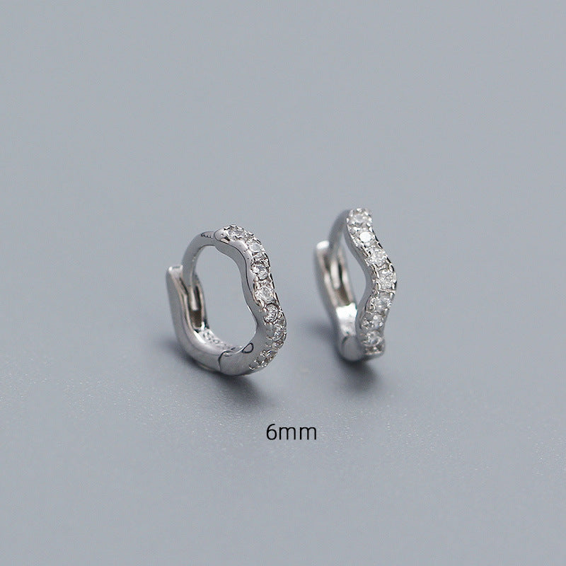 Minimalist Wave-Shaped S925 Sterling Silver Stud Earrings with Rhinestone Inlay for Women