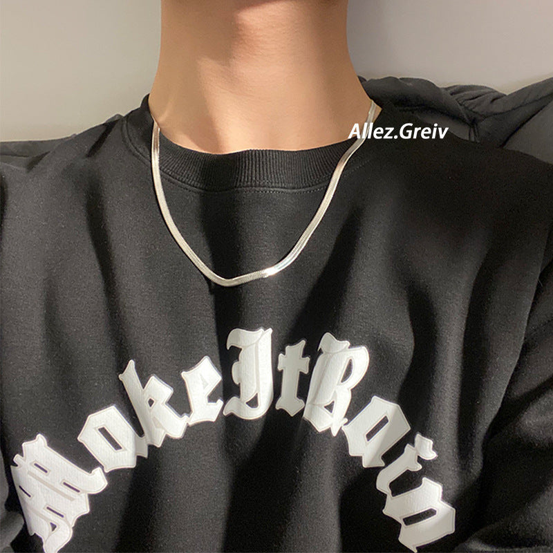 Collar de cadena minimalista de acero de titanio con hoja para hombres y mujeres, estilo hueso de serpiente pulido, joyería unisex de estilo urbano