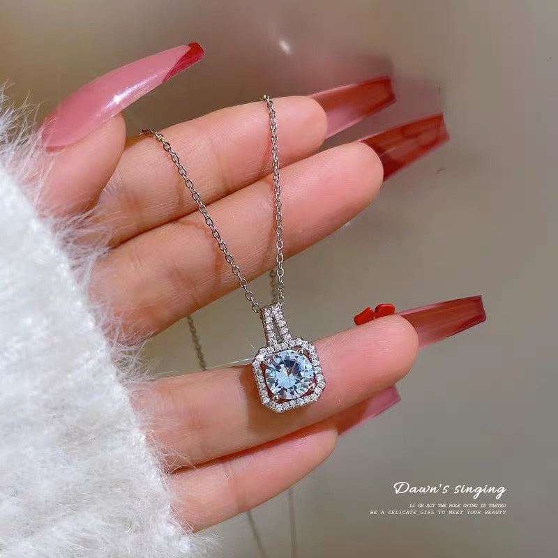 Geometric Original Design Titanium Steel Necklace with Faceted Square Pendant for Women, Hypoallergenic Locket Chain