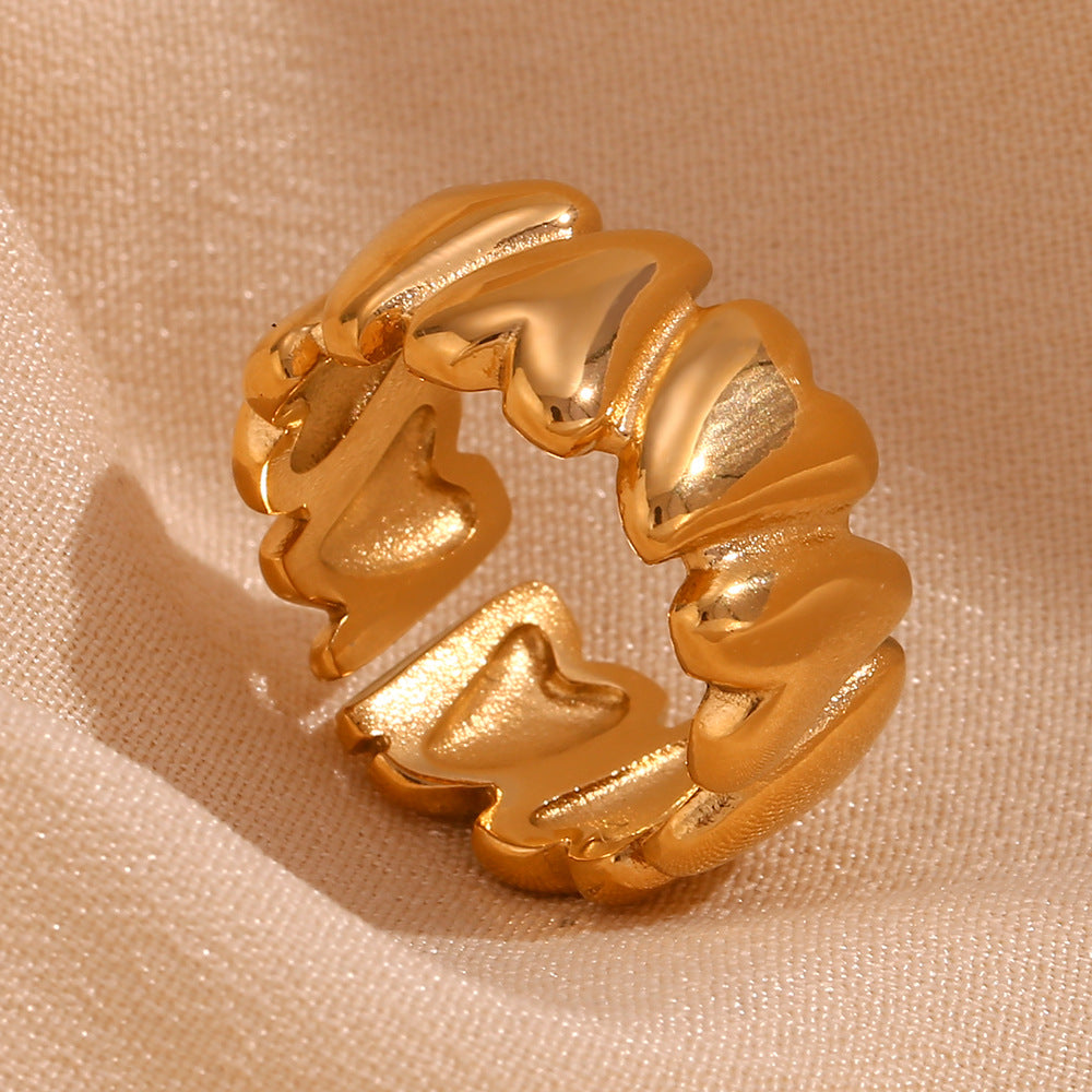 Fashionable Heart-Shaped Stainless Steel Ring with 18K Gold Plating for Women