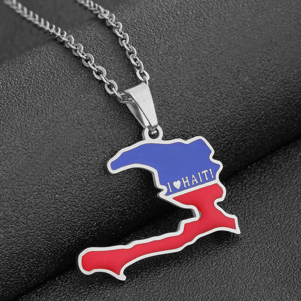 Fashion Geometric Titanium Steel Pendant Necklace with Enamel Finish for Unisex, O-Chain Style