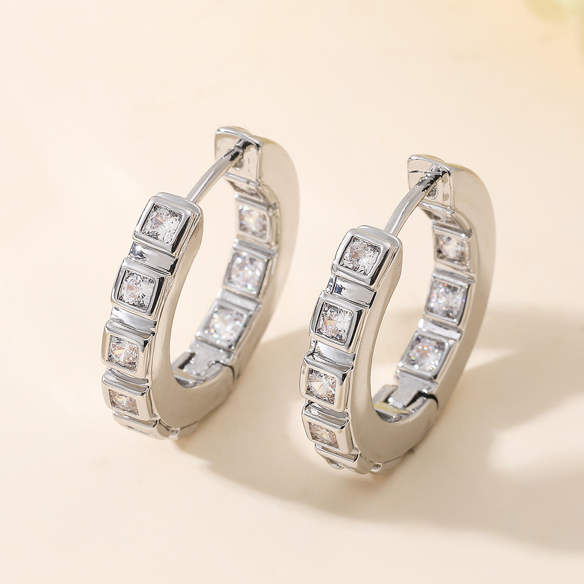 Minimalist Geometric Brass Gold Plated Cubic Zirconia Hoop Earrings for Women
