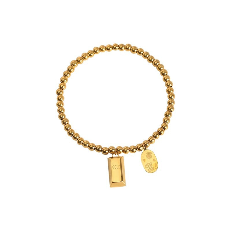 Original Design Letter-Style Titanium Steel Plated Elastic Bracelet with Floral Petal Detail for Women and Men