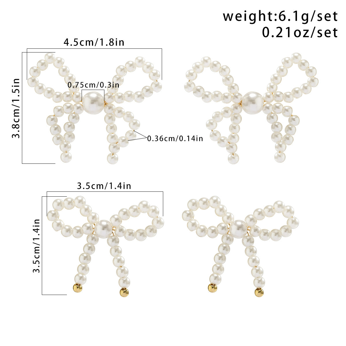 Dainty Bow-Shaped Earrings with Imitation Pearl Accents for Women, Handcrafted Fresh and Sweet Style