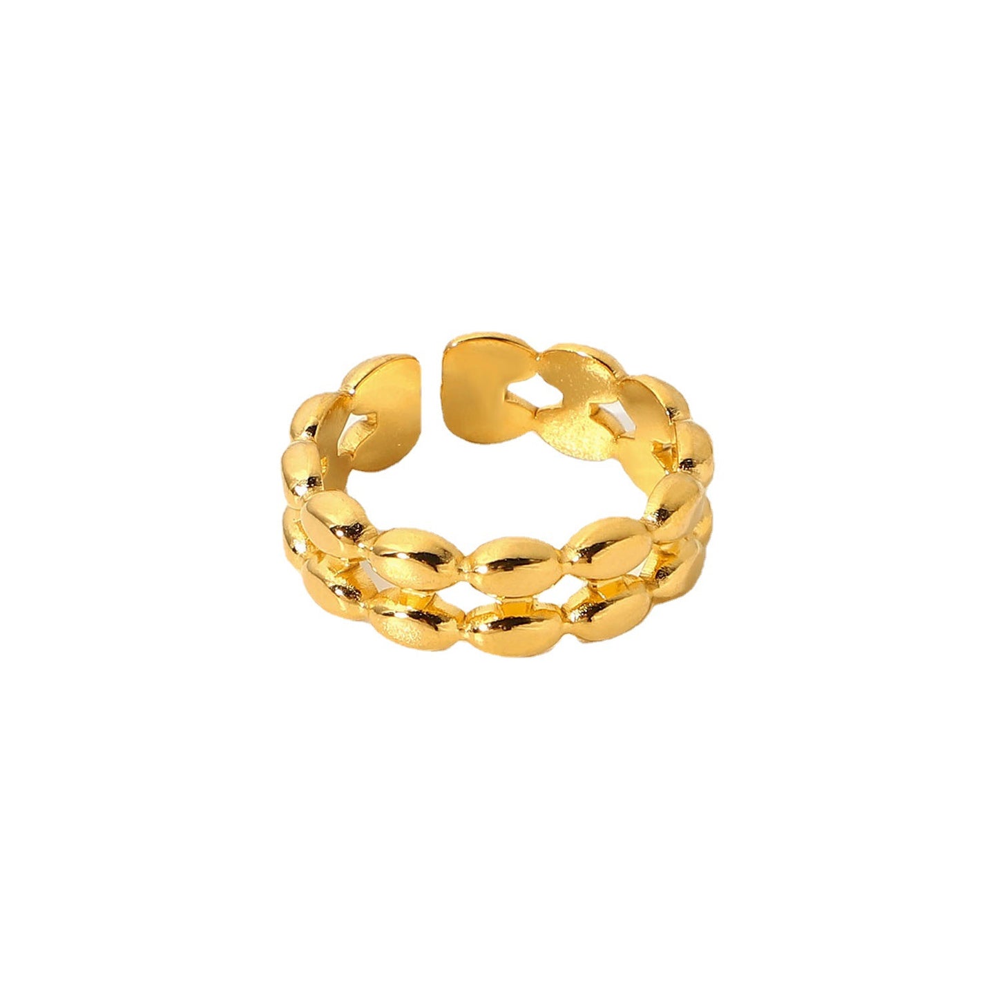 Fashion Ins Style 18K Gold Plated Double Layer Oval Geometric Stainless Steel Open Ring for Women