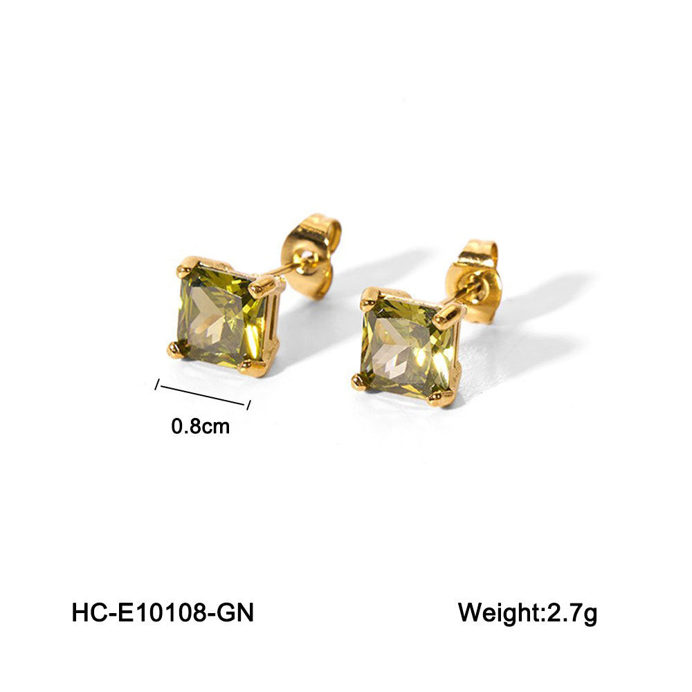 Minimalist Titanium Steel Square Zircon Earrings for Women with Vacuum Plating Finish