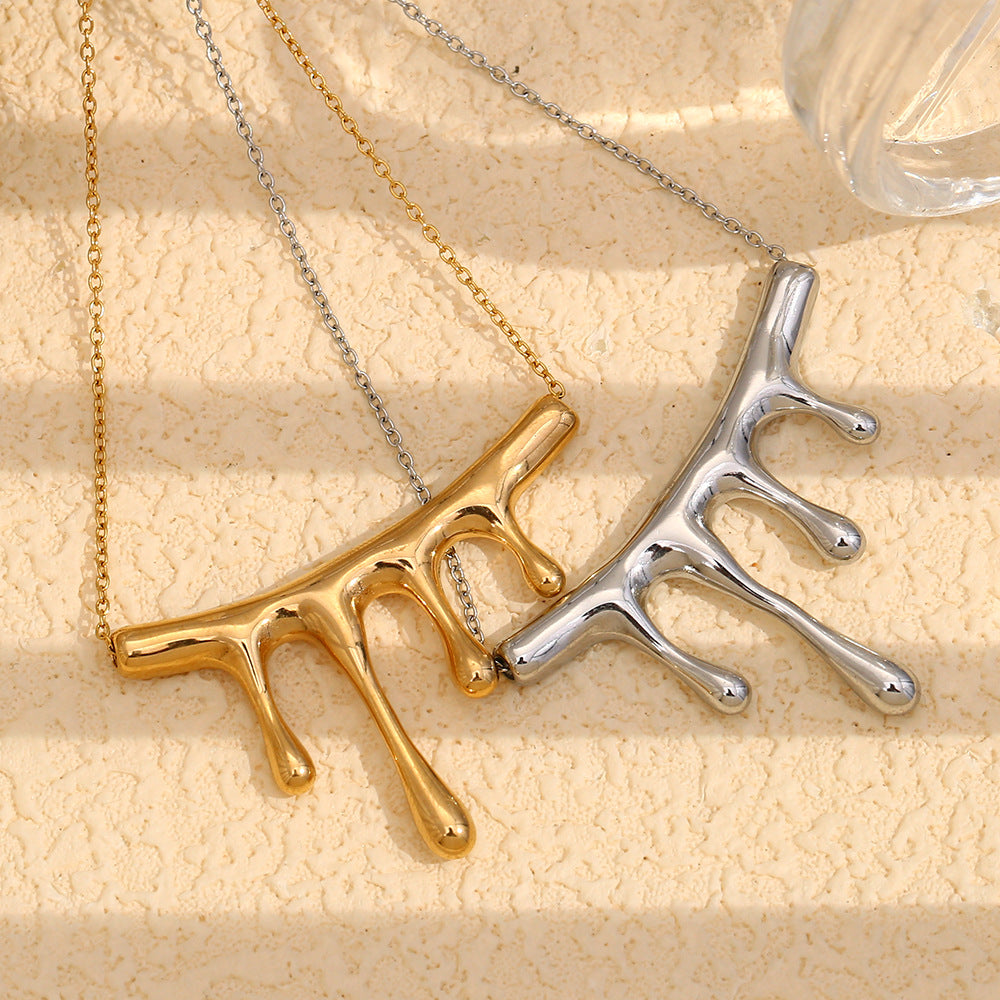 Fashionable Minimalist Geometric Liquid Pendant Necklace for Women Stainless Steel with 18K Gold Plating