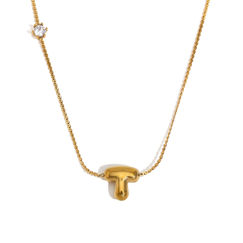 Minimalist Letter-Shaped Pendant Necklace for Women in Stainless Steel with 18K Gold Plating and Cubic Zirconia Accent on S-Link Chain