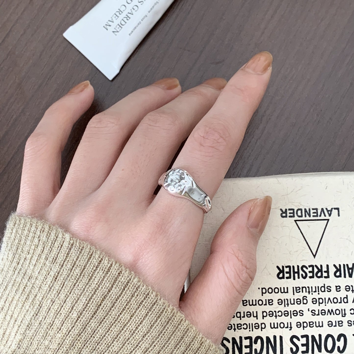 Minimalist Irregular Geometric Silver Ring for Women with Heart Shape Design in 925 Sterling Silver