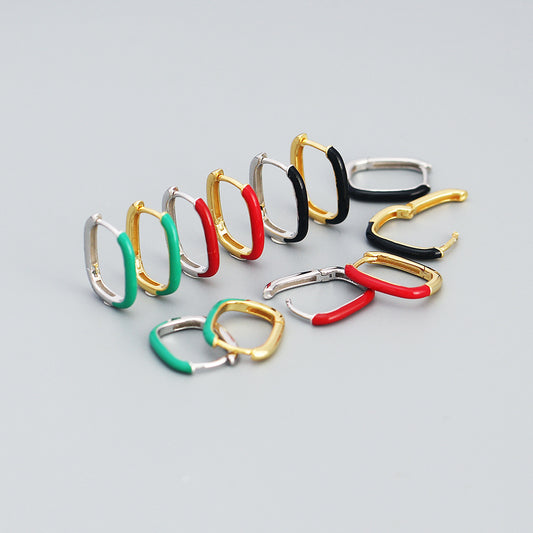 Pendientes de Esmalte Geométricos Minimalistas para Mujer en Plata de Ley 925