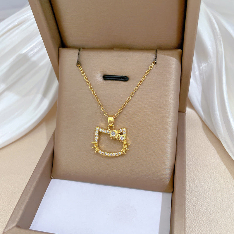 Collana con Pendente a Farfalla Lusso Dolce Acciaio al Titanio Geometrica con Strass Girocollo