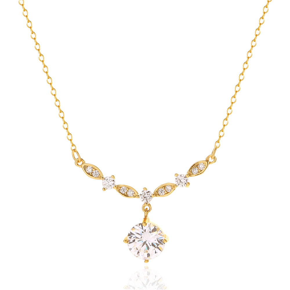 Collana a maglie forzate con zirconia cubica placcata in argento sterling 925, lusso elegante, geometrica rotonda e ovale, da donna