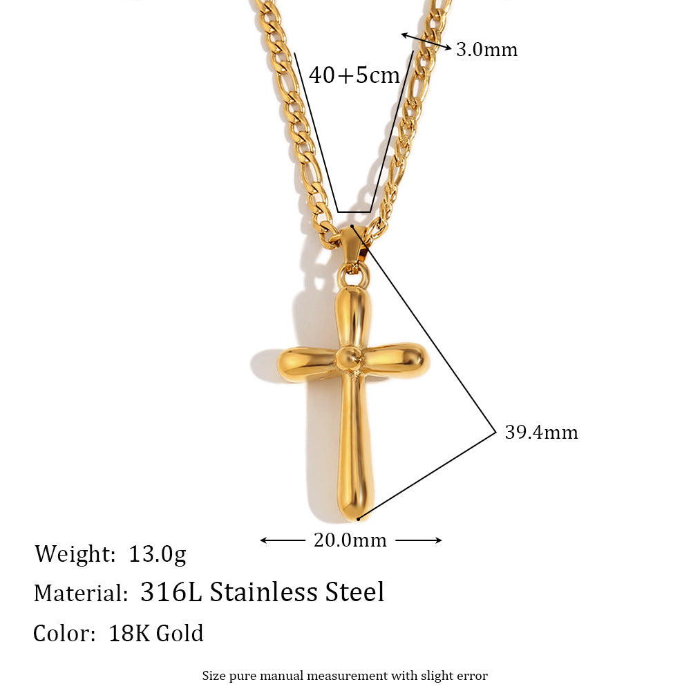 Minimalist Fashion Stainless Steel Plated 18K Gold Hollow Heart and Cross Pendant Necklace for Women