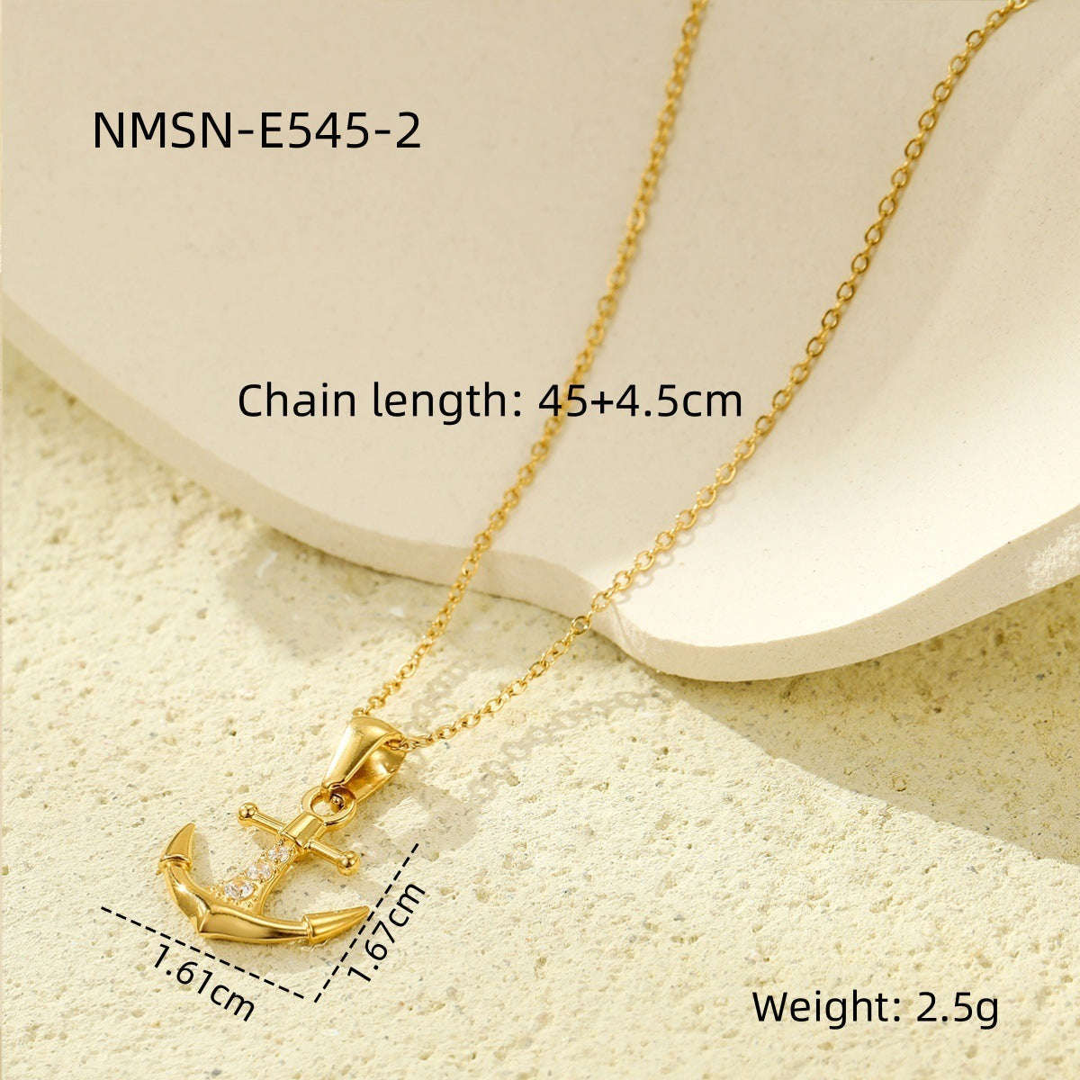 Vintage Nautical Anchor Pendant Necklace in Stainless Steel with Rhinestone Inlay for Women