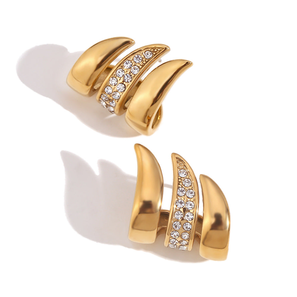 Orecchini a perno geometrici minimalisti in acciaio inossidabile con placcatura in oro 18K e dettagli in strass micro-pavé da donna