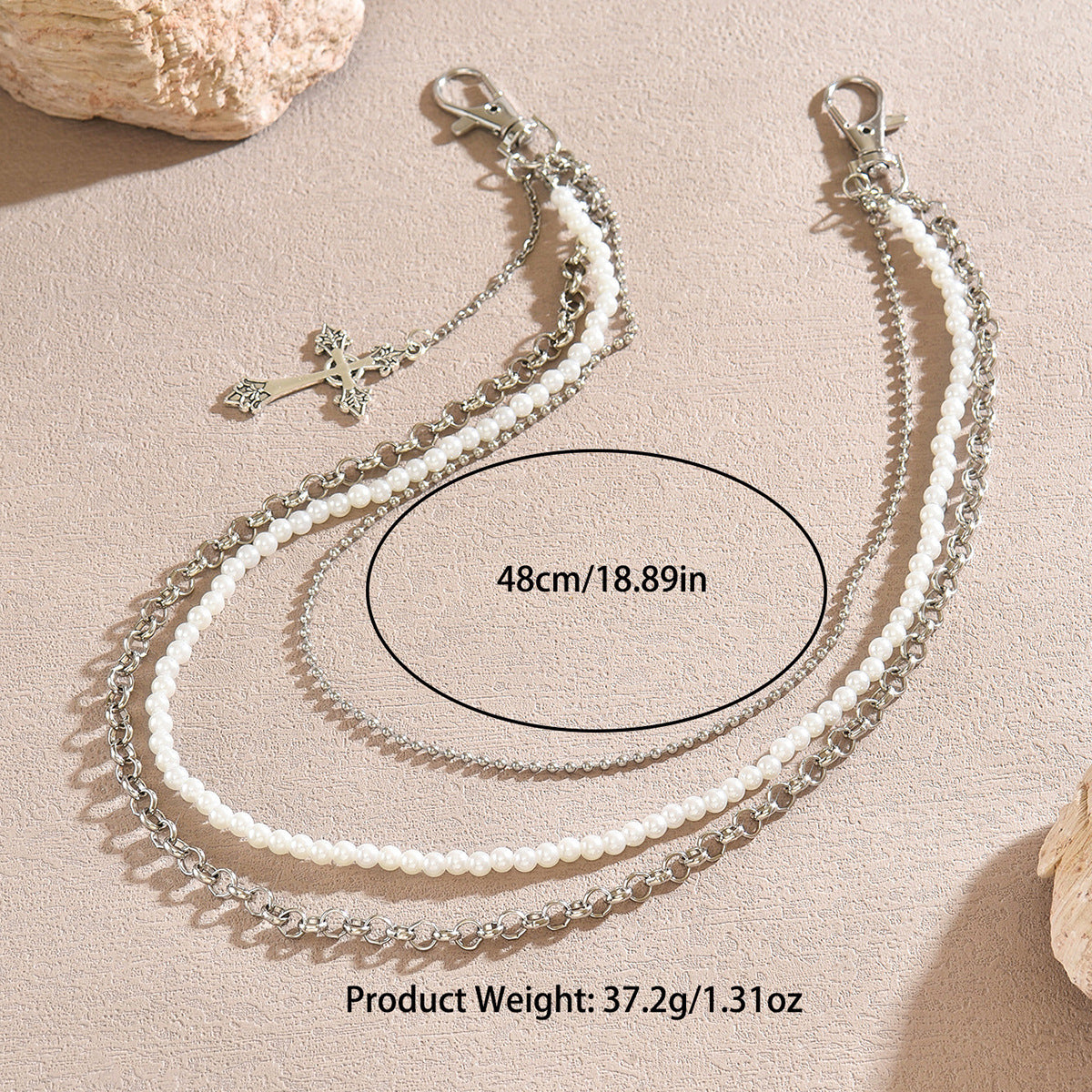 Hip-hop Punk Zinc Alloy Polished Cross Pearl Waist Chain