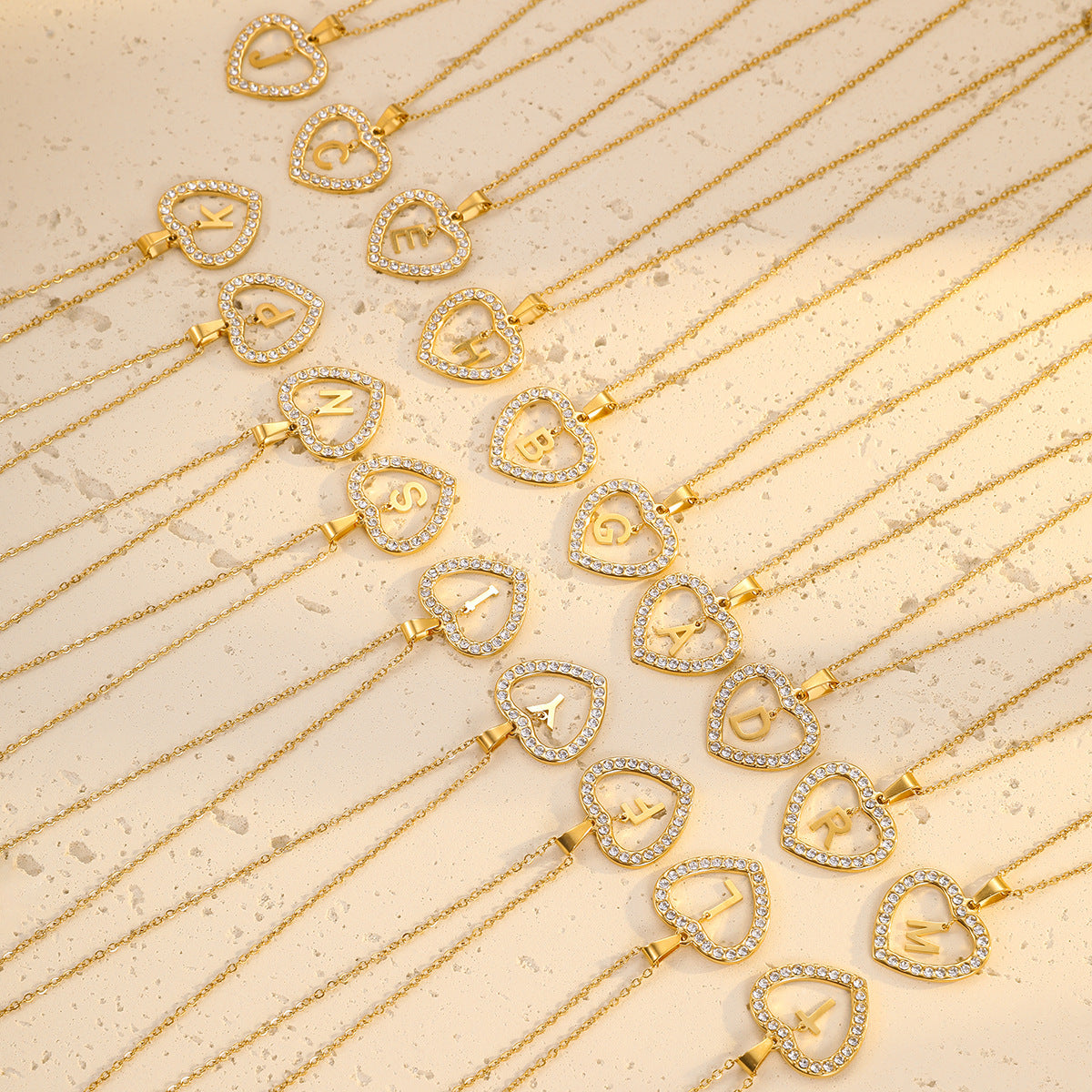 Fashionable Heart-Shaped Stainless Steel Necklace with 18K Gold Plating and Zircon Inlay for Women