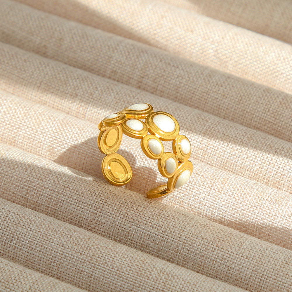 Anello Aperto Regolabile da Donna in Acciaio Inossidabile Stile INS Vintage, Geometrico e a Cuore, con Intarsio in Pietra Naturale, Elegante e Minimalista
