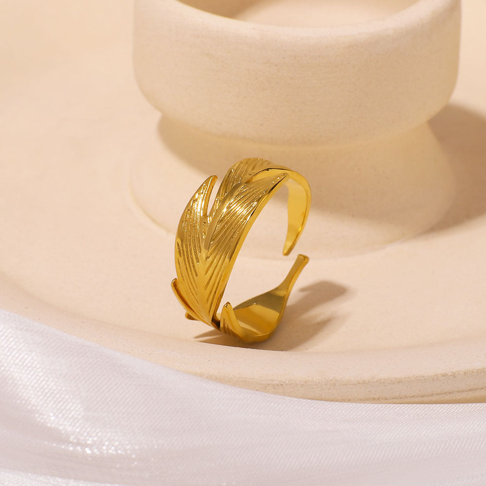 Anello aperto a foglia geometrica minimalista Fiore placcato oro 18 carati Acciaio inossidabile Gioielli unisex