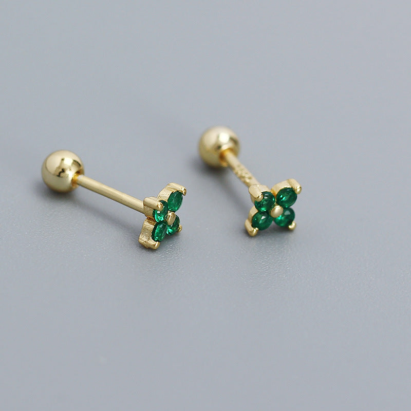 Orecchino a perno filettato da donna minimalista in argento sterling 925 con intarsi floreali e zirconi cubici