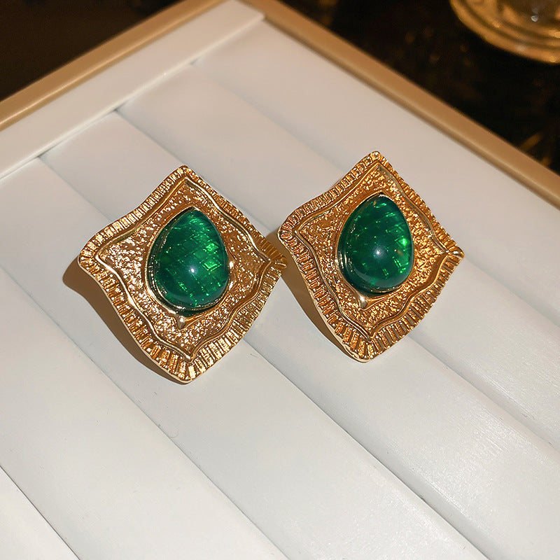 Orecchini geometrici vintage da donna con base in rame e finitura galvanizzata, orecchini a perno artistici retrò con perni in acciaio inossidabile