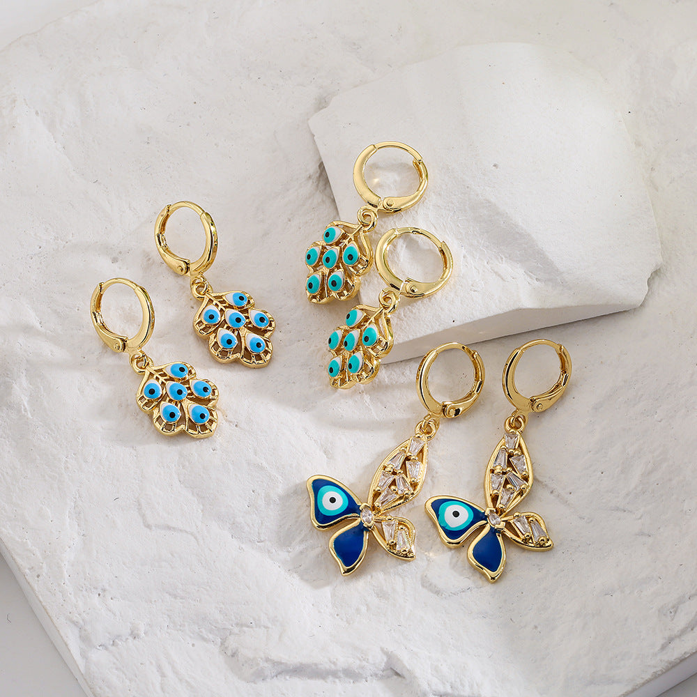 Orecchini in rame a farfalla geometrica trendy con placcatura in oro 18K e zircone smaltato
