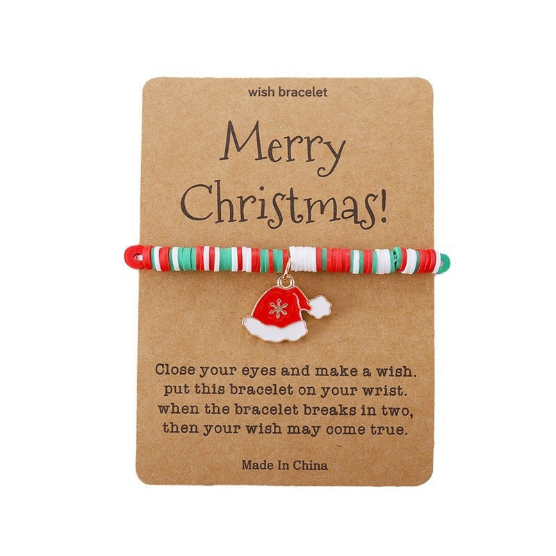 Pulsera de Papá Noel geométrico de moda y colgante de copo de nieve con base de aleación y cuentas de arcilla polimérica con acabado esmaltado