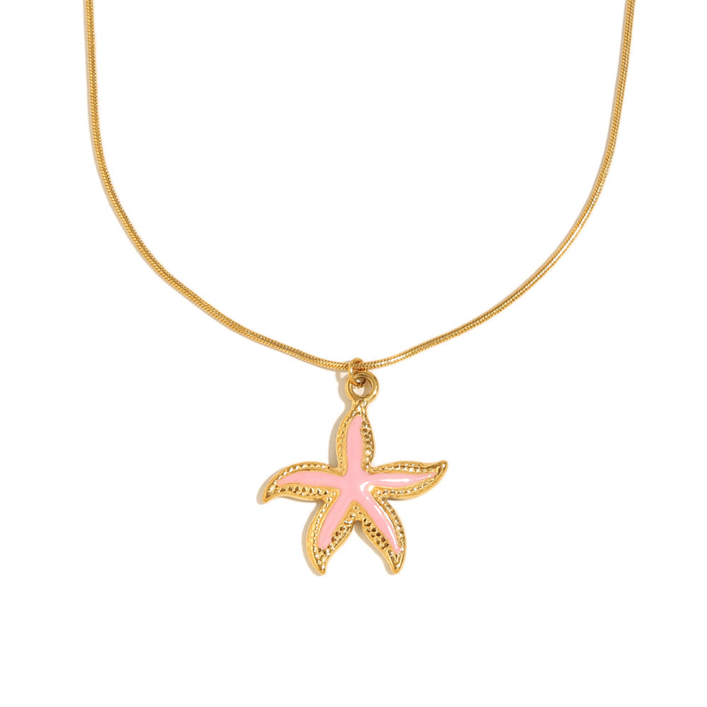 Luxury Star-Shaped Stainless Steel Plated 18K Gold Enamel Sea Star Pendant Necklace for Women