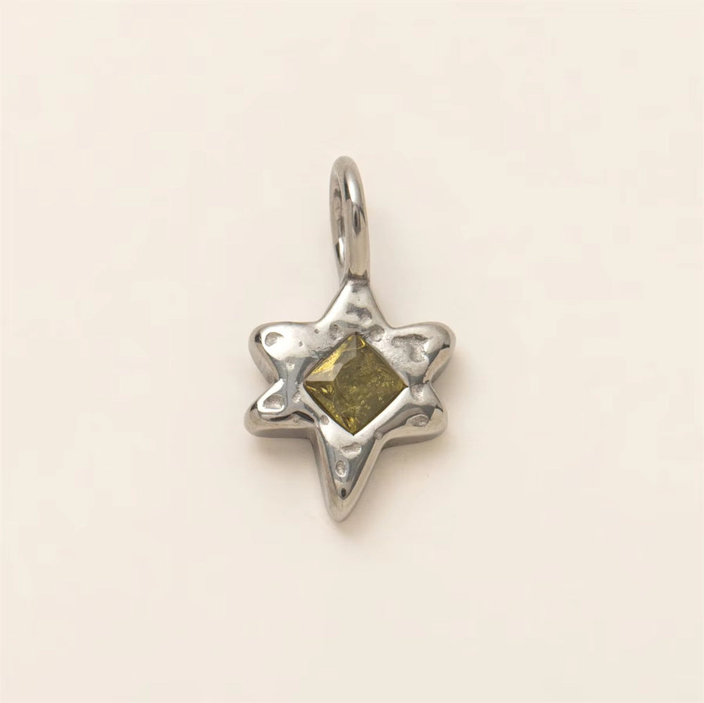 Vintage Stainless Steel Star Snowflake Pendant Charm Bar PVD 18K Gold Plated for Women