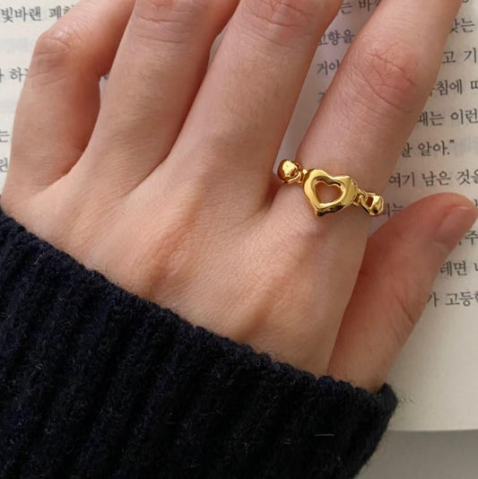 Sweet 925 Sterling Silver Heart Ring with Floral Design for Women