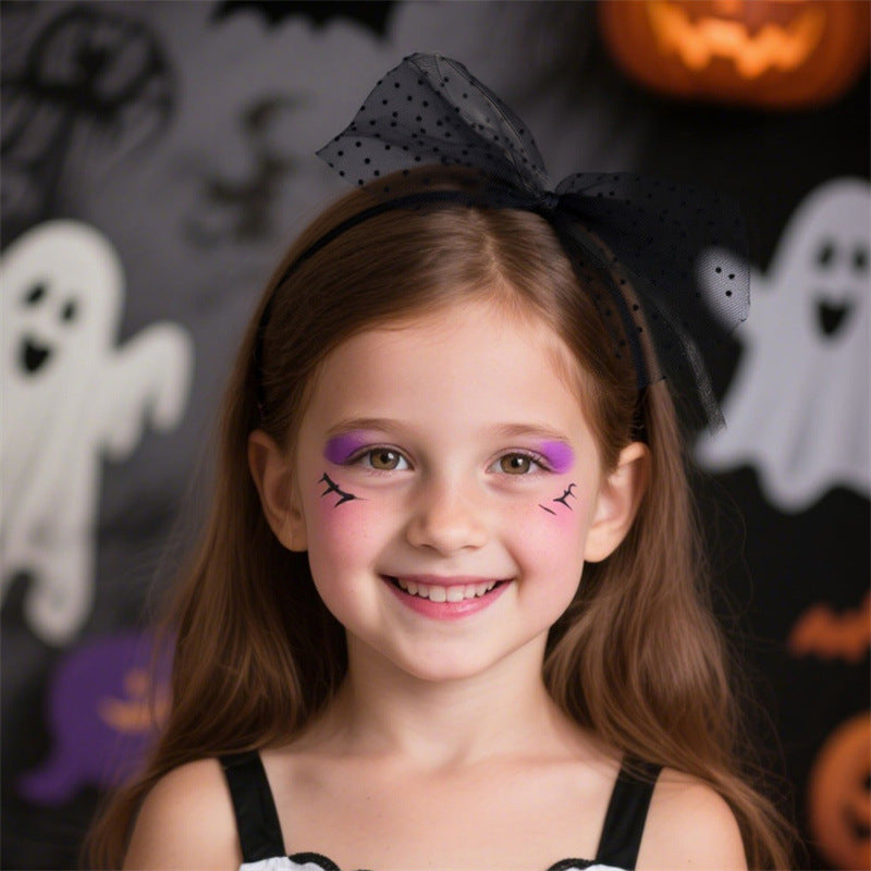 Fascia per Capelli per Bambine Halloween con Fiocco in Pizzo a Pois Neri e Rivestimento in Resina per Bambine di 6-10 Anni