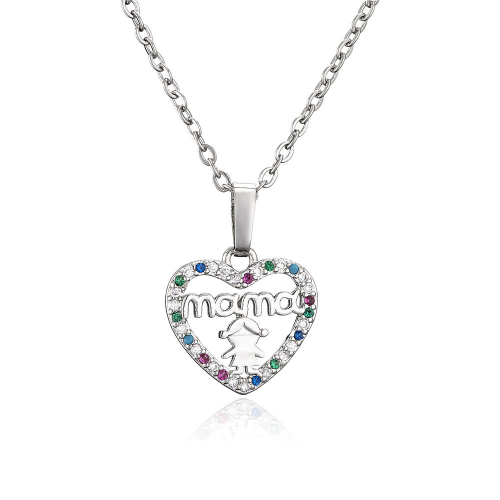 Micro-Inlaid Cubic Zirconia Heart Pendant Brass Necklace Cable Chain for Women
