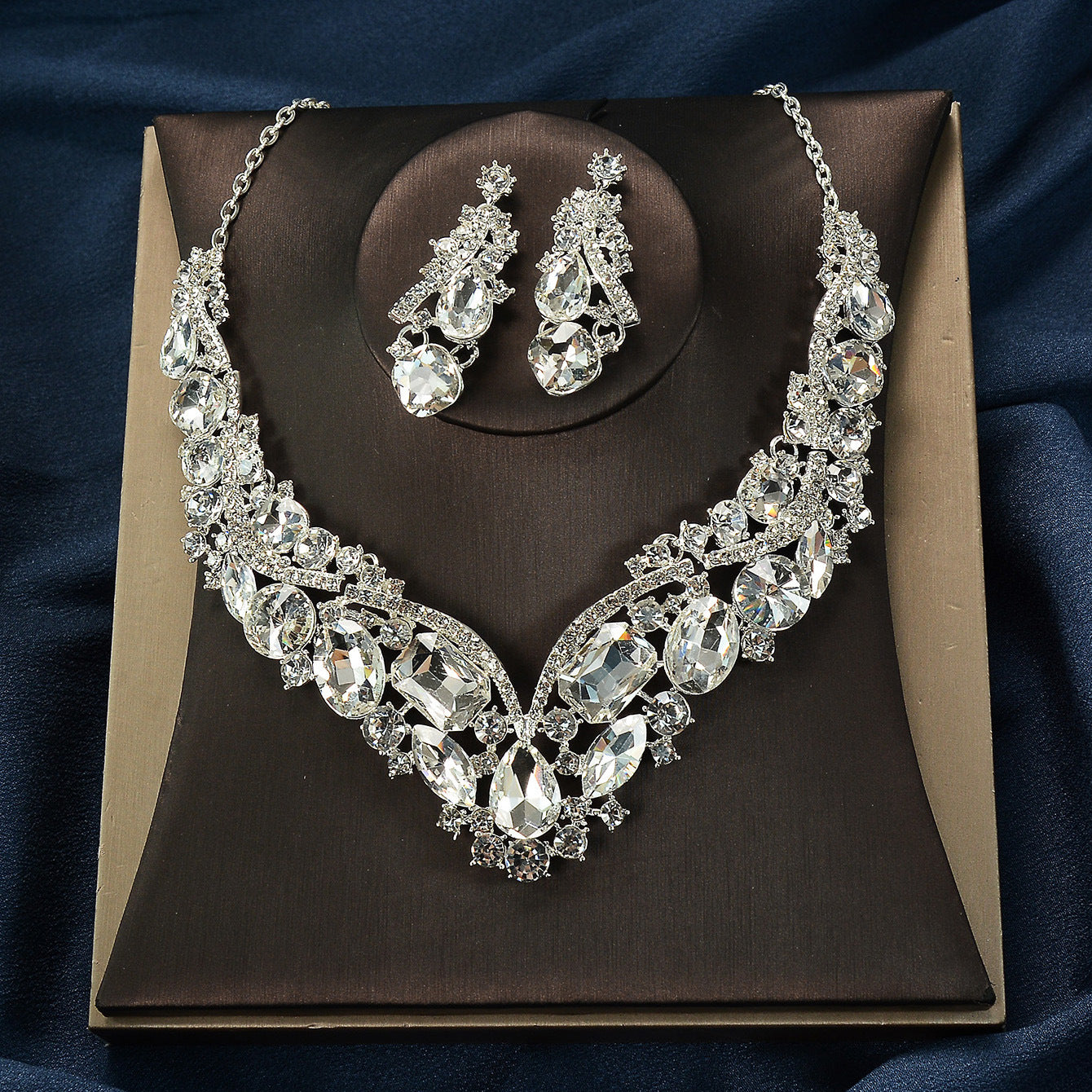 Elegant Floral Alloy Plated Rhinestone Crystal Jewelry Set with Singapore Chain for Women