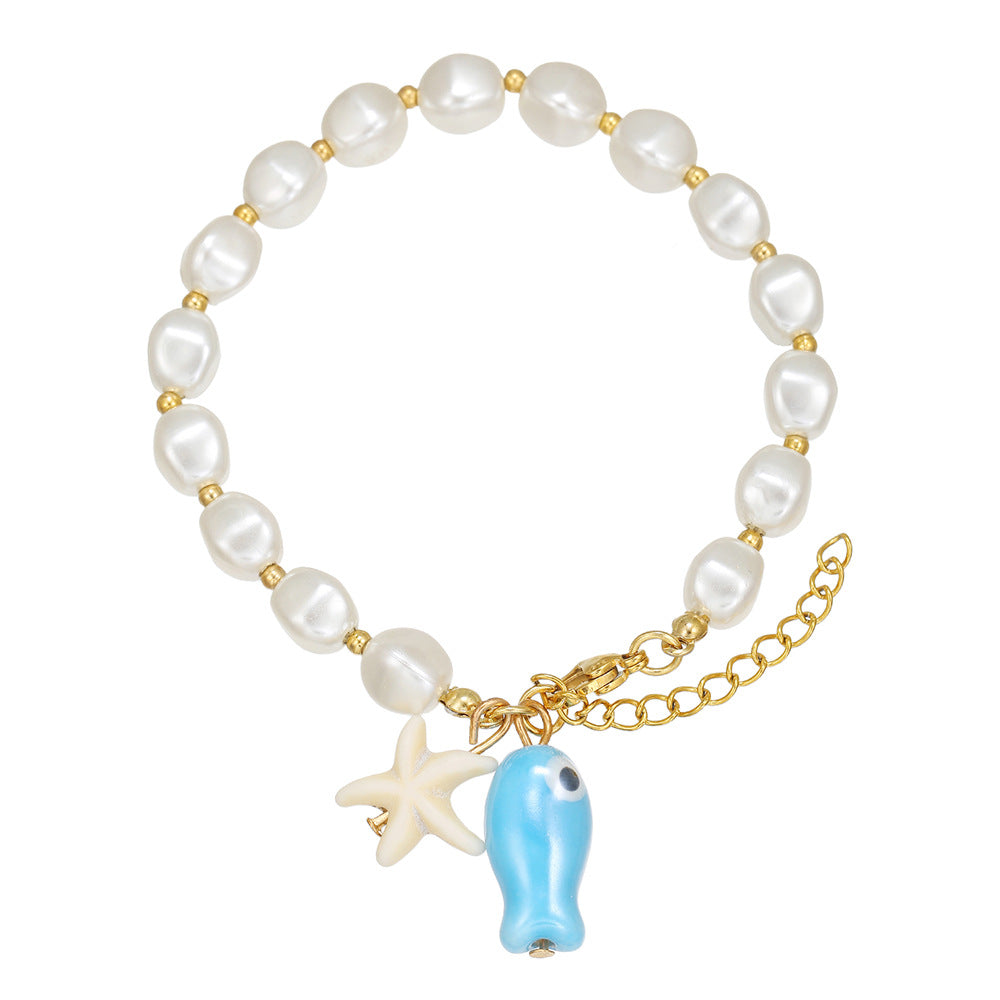 Sweet Geometric Turquoise Ceramic Imitation Pearl Bracelet for Unisex
