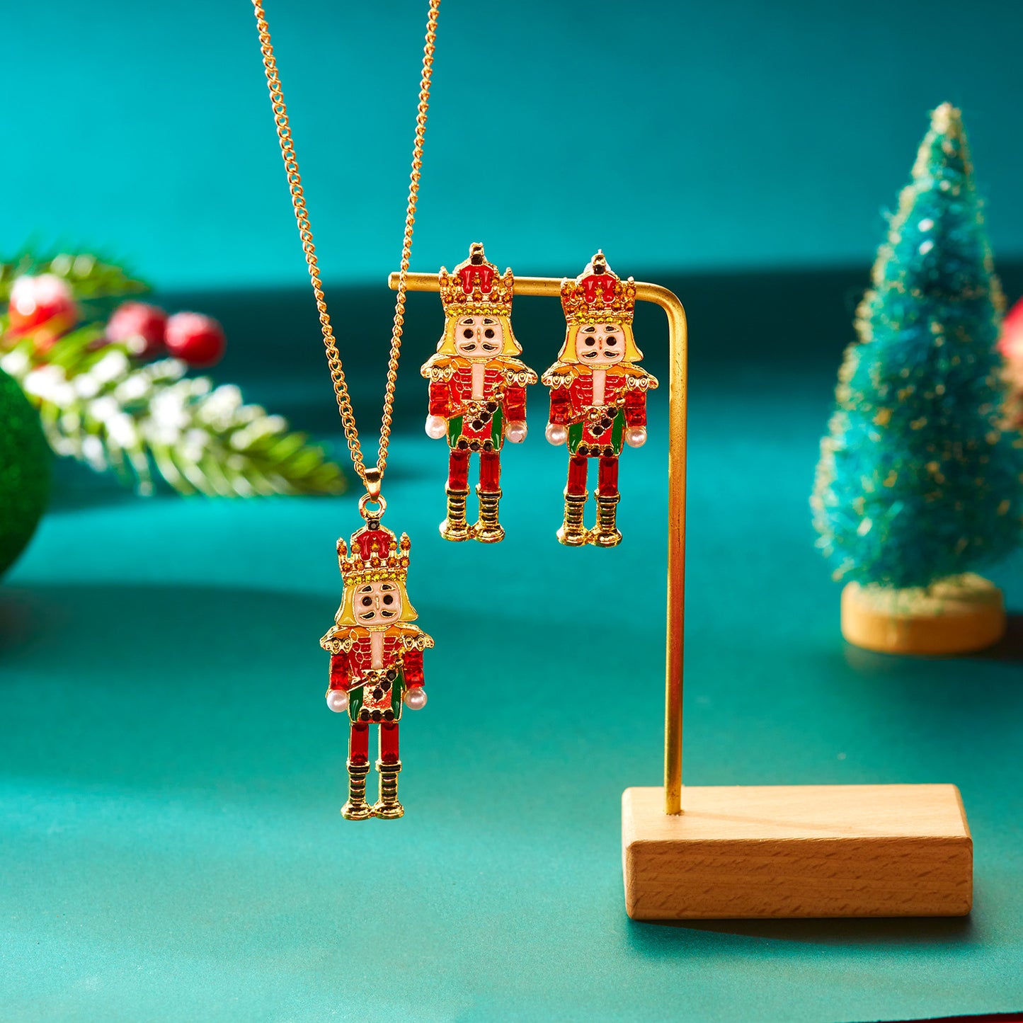 Pendientes con diseño de Soldado Cascanueces vintage para mujer en aleación con acabado esmaltado e incrustaciones de pedrería
