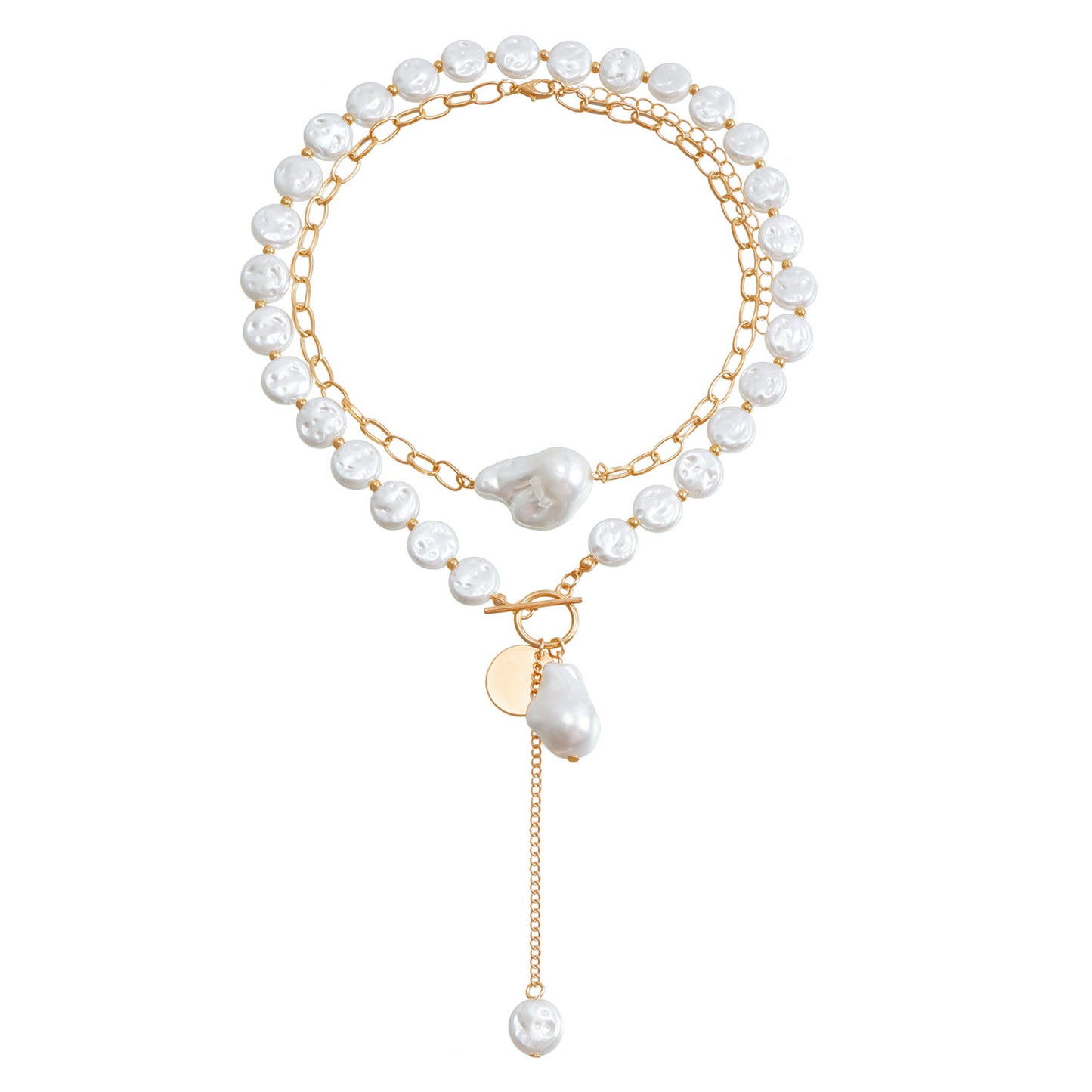 Vintage Baroque Asymmetrical Geometric Pearl Pendant Clavicle Necklace for Women with Electroplated Alloy and Imitation Pearl
