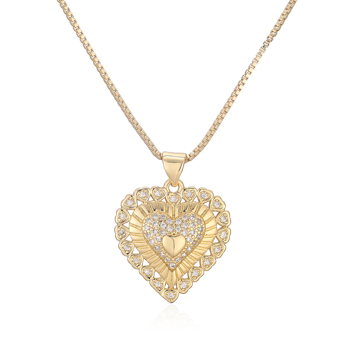 Minimalist Elegant 18K Gold Plated Brass Heart Cubic Zirconia Pendant Necklace for Women