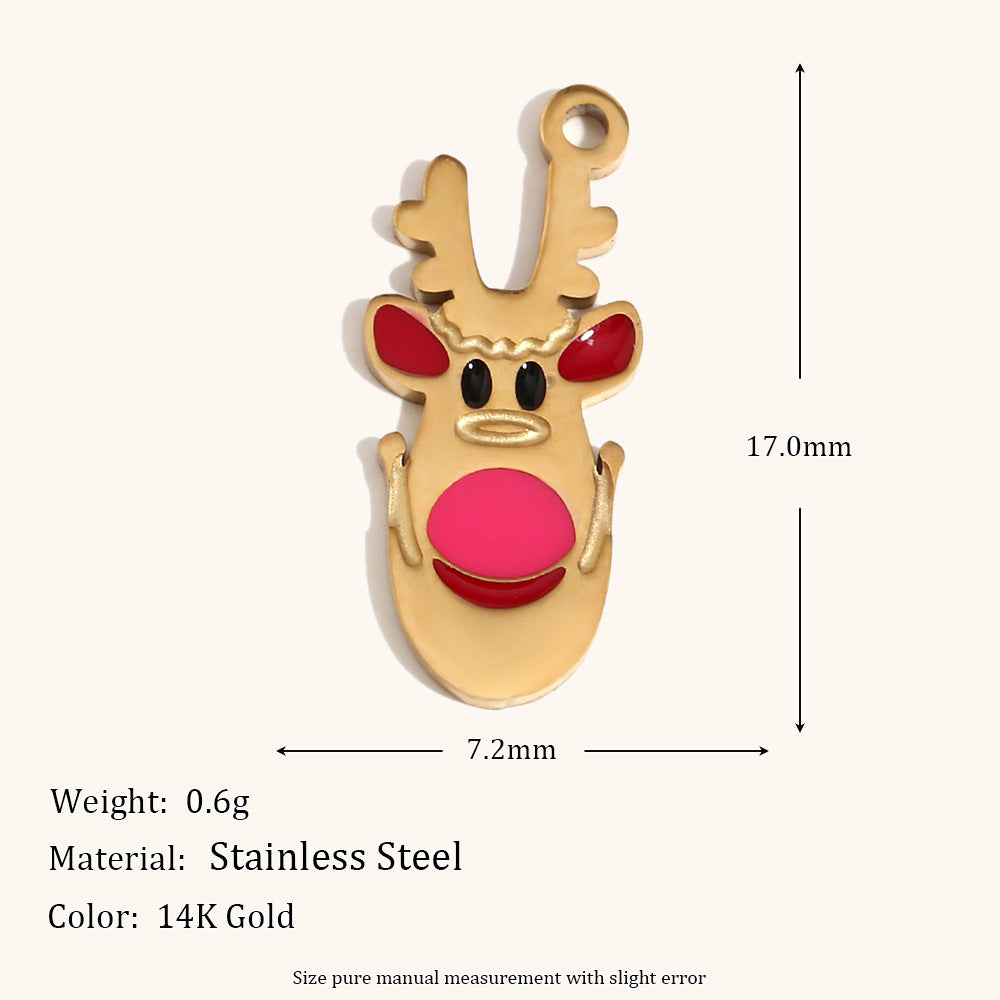 Colgante de acero inoxidable con forma de corazón y temática navideña, chapado en oro de 14 quilates, con diseño de reno, muñeco de nieve y calcetín para mujer