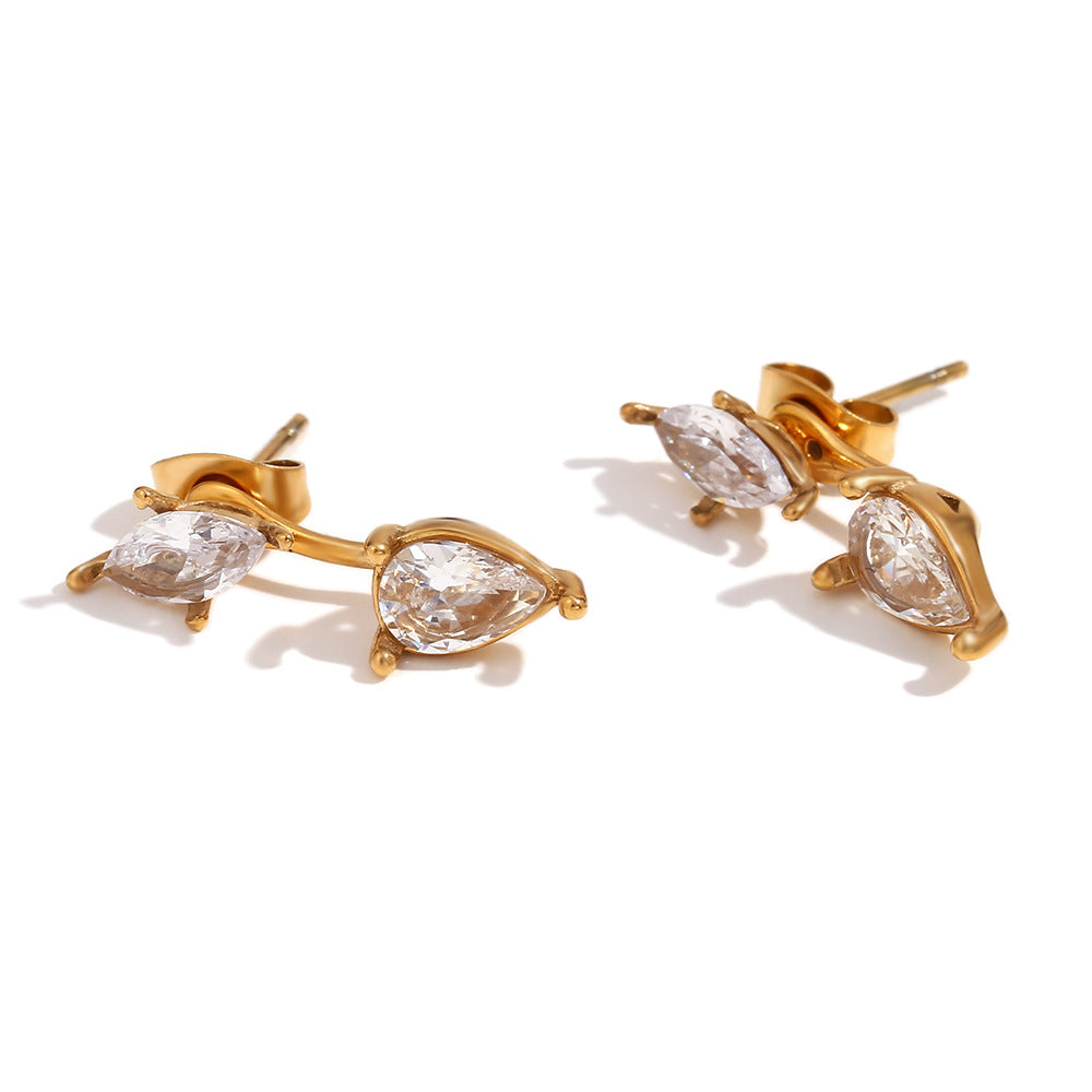 Orecchini da donna minimalisti in acciaio inossidabile a forma di goccia con placcatura in oro 18 carati e zirconi a navette