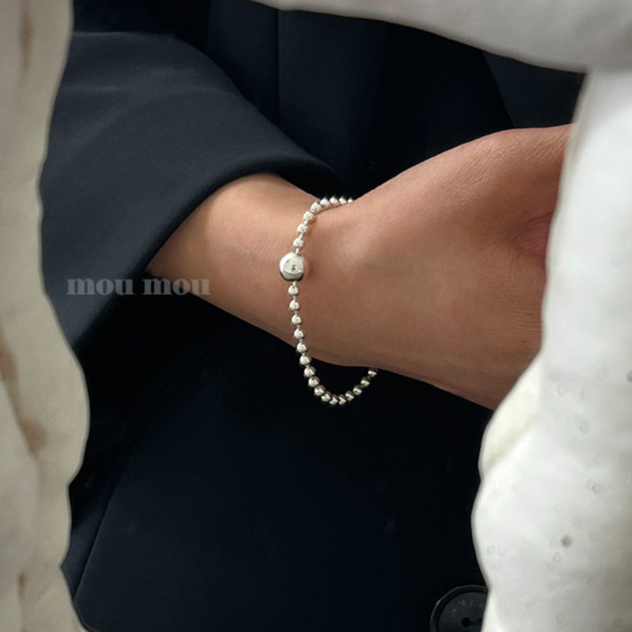Bracciale minimalista con perline rotonde in argento sterling 925, gioiello fatto a mano