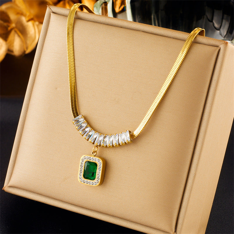 Vintage-Inspired Butterfly Pendant Necklace with Rhinestone Inlay on Stainless Steel Chain for Women