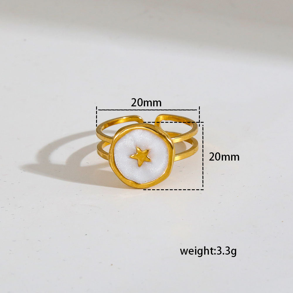 Anello aperto da donna in acciaio inossidabile con placcatura in oro, design geometrico a forma di cuore e ottagramma, stile moda pendolare