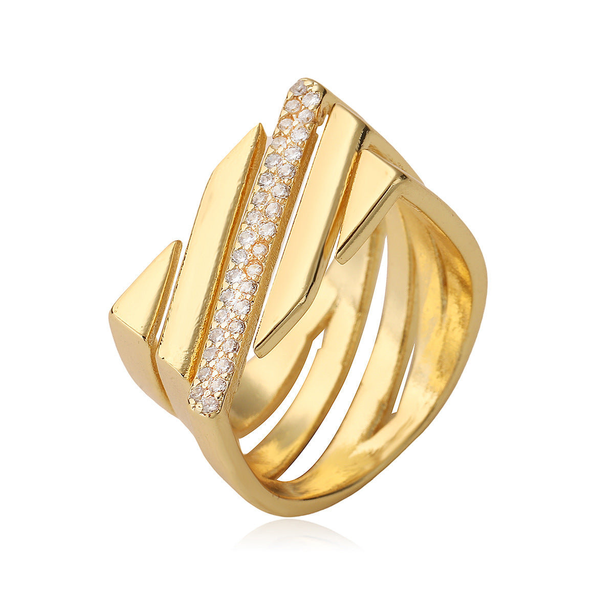 Vintage Geometric Open Ring in Copper with Gold Plating and Zircon Inlay for Women