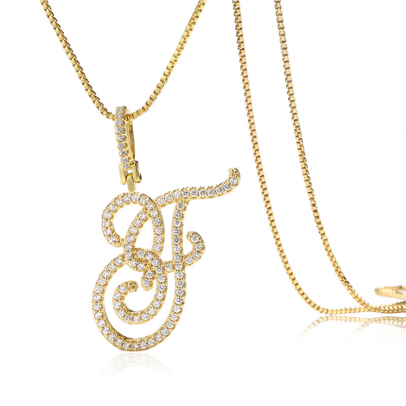 Minimalist Geometric Letter Pendant Necklace in Brass with Micro-Pavé Setting on Box Chain